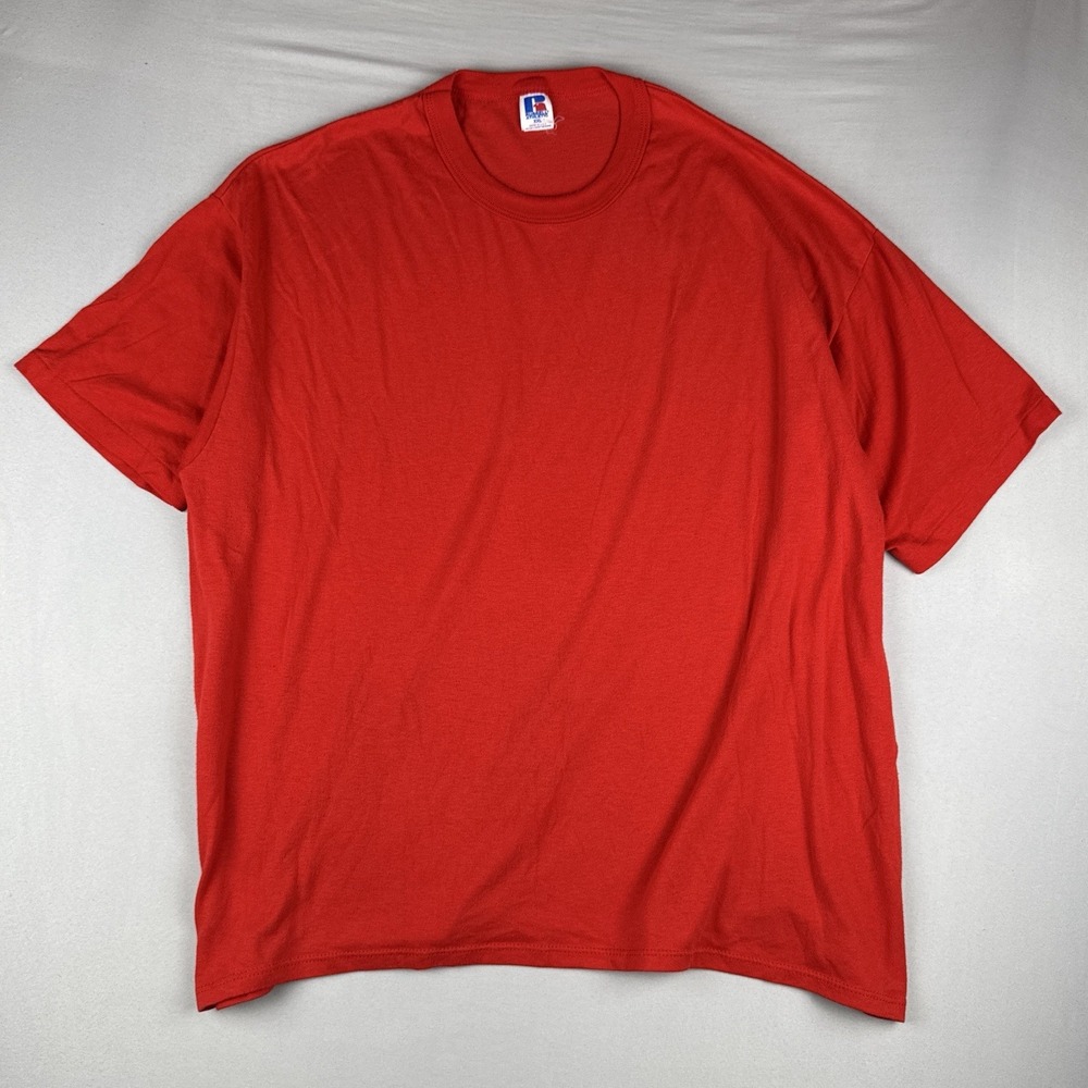 Vtg Russell Athletic Blank Red T Shirt XXL Single Stitch USA Made
